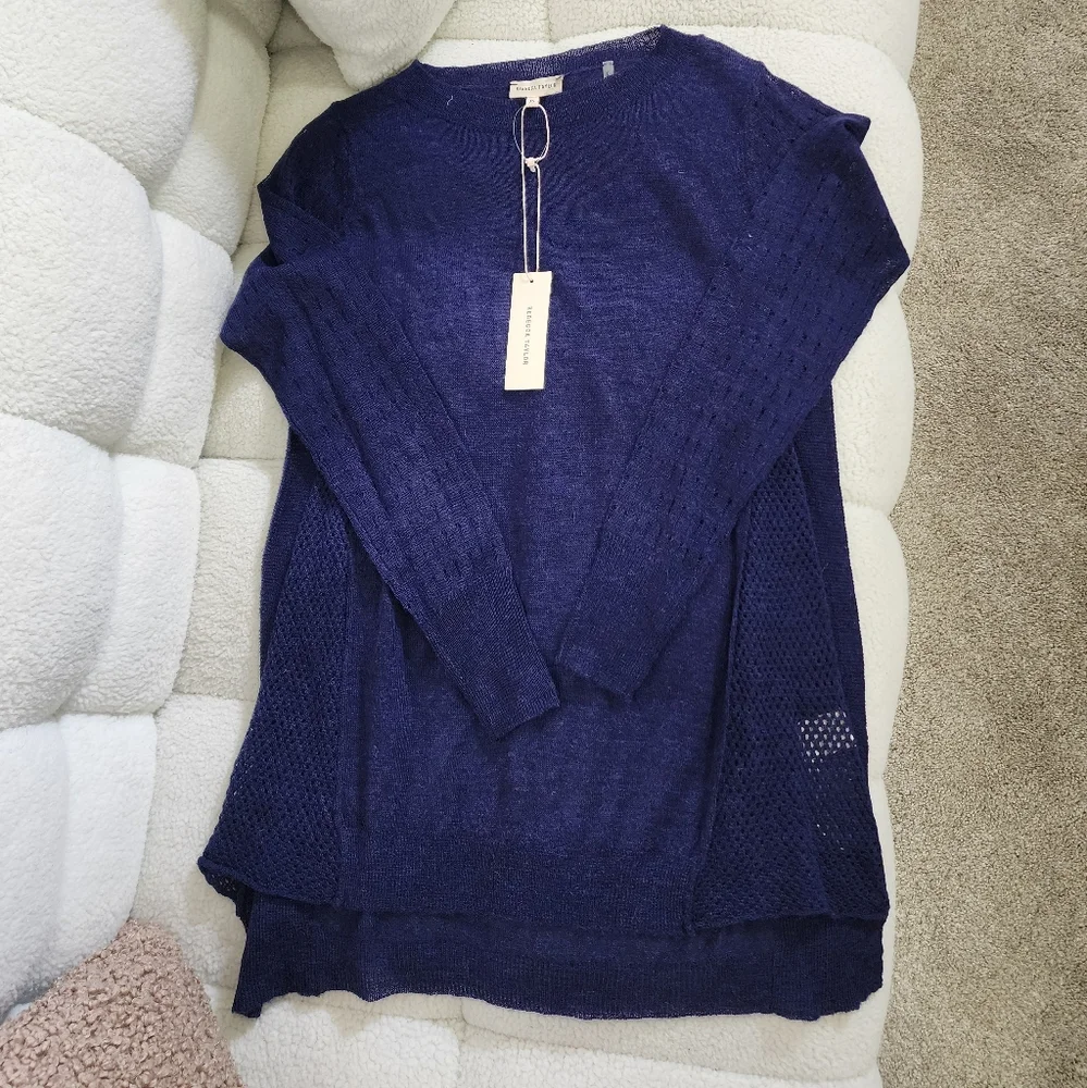 Rebecca Taylor Varied Mesh Pullover in Crushed Ink